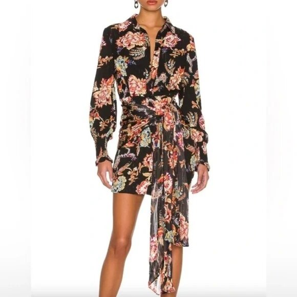 ELLIATT Floral Independence Mini Shirt Dress in Black Multi size Xsmall - Picture 1 of 15